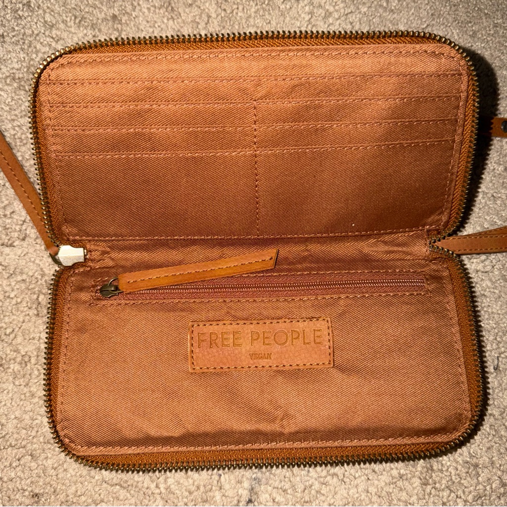 Free People Tan Leather Zipper Wallet